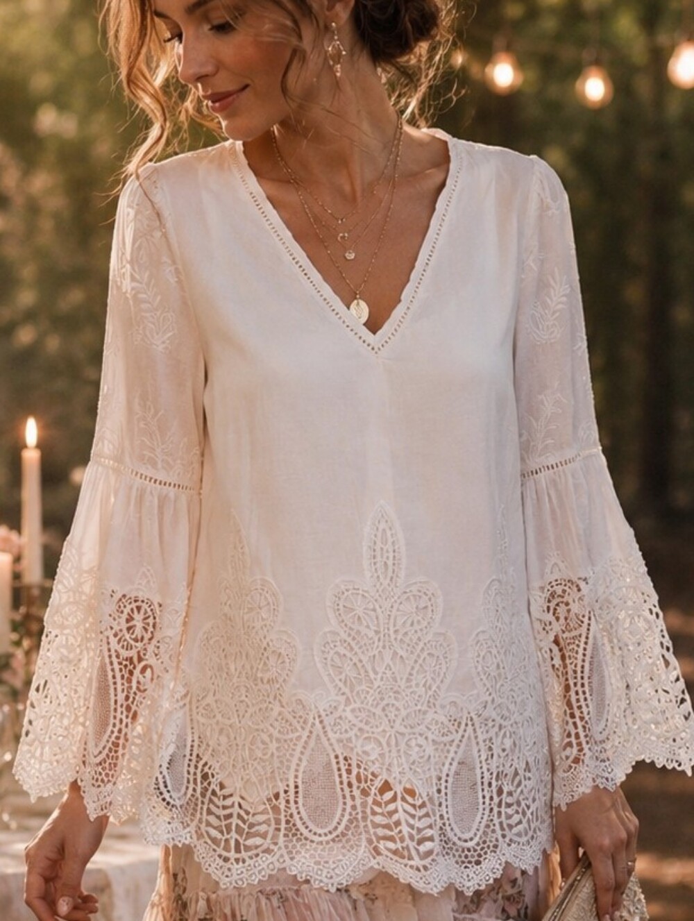 Coastal White Cotton Lace Blouse| Cottagecore Fairy Romantic Boho Top Small NWOT